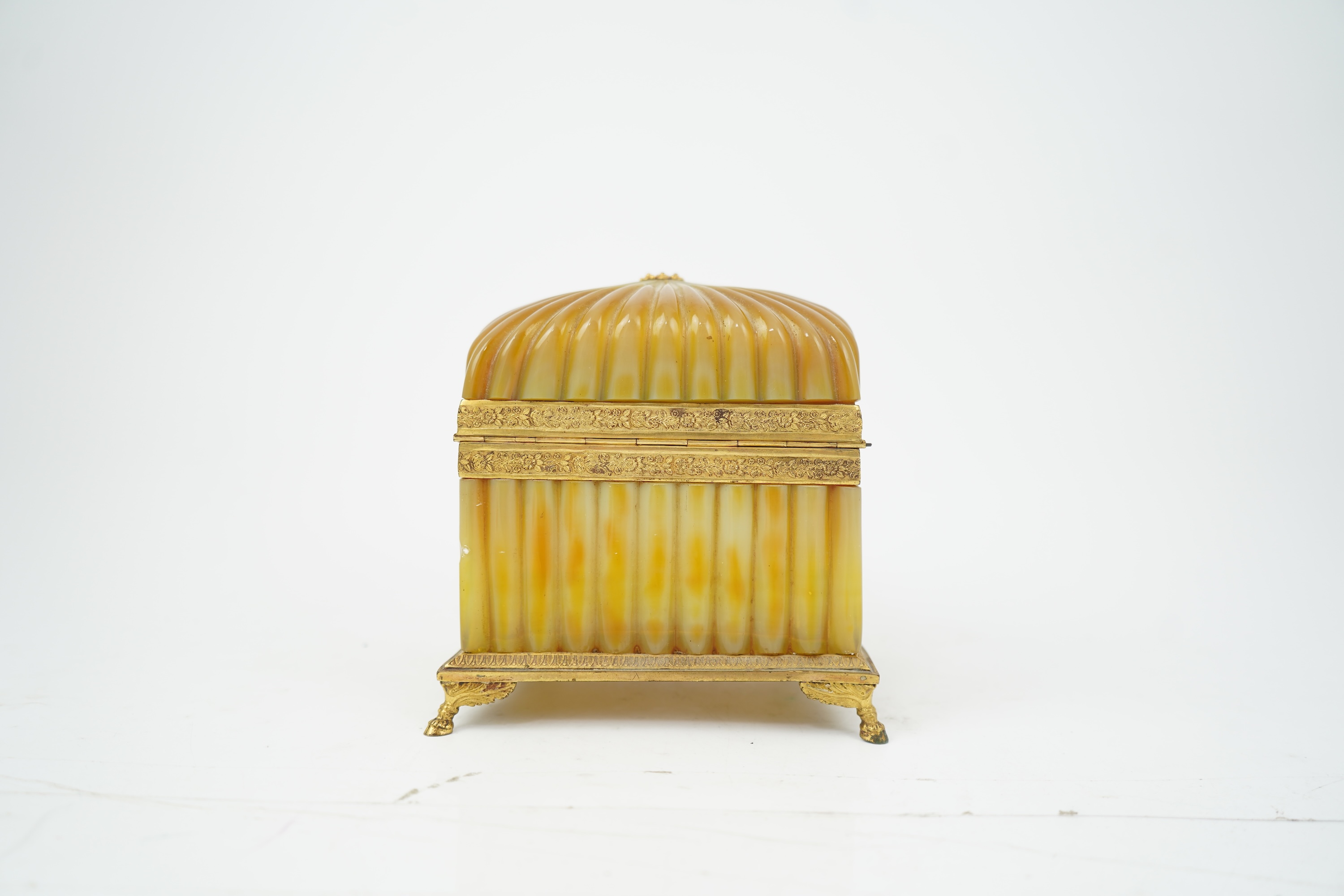 A mid 19th century French opaline glass necessaire box with turquoise and gold mounted accessories